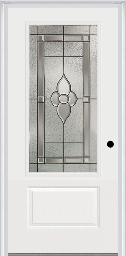 MMI 3/4 Lite 1 Panel 3'0" X 6'8" Fiberglass Smooth Nouveau Brass, Nouveau Nickel, Or Nouveau Patina Decorative Glass Exterior Prehung Door 608
